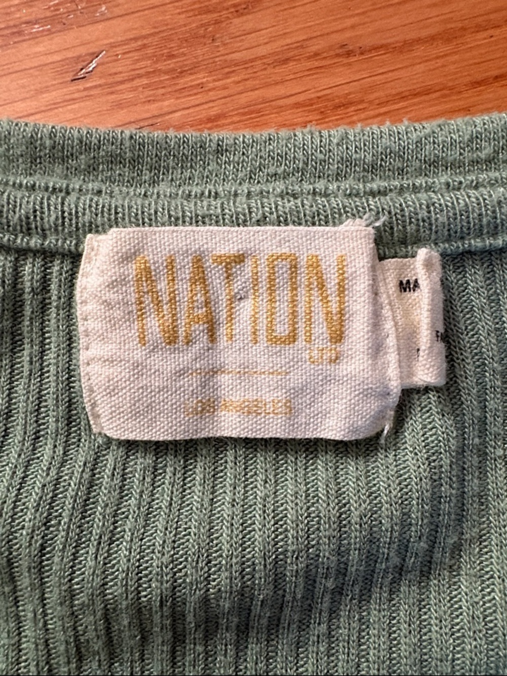 Nation LTD Ribbed V-Neck Long Sleeve Top in Sage Green - Picture 2 of 7